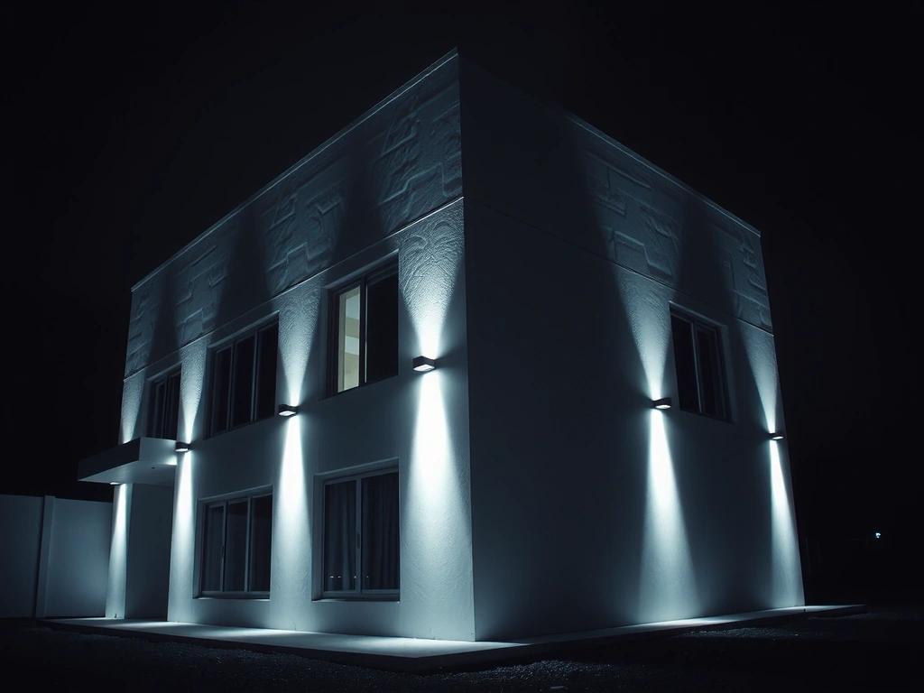 Fachada nocturna de residencia minimalista en Usaquén, mostrando alineación perfecta